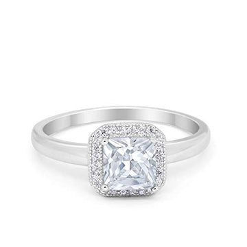 Wedding Ring Princess Cut Simulated CZ 925 Sterling Silver